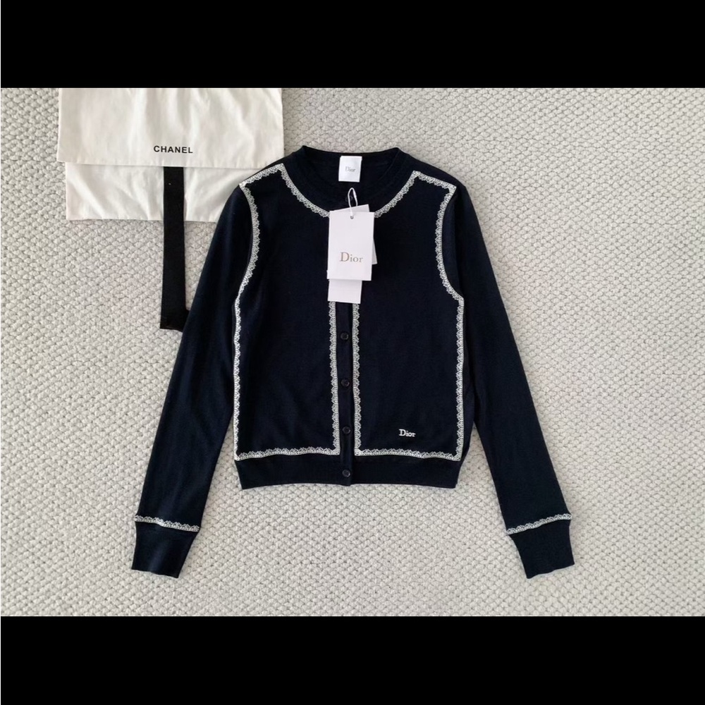 Dior Black Cardigan with White Contrast Trim 2026